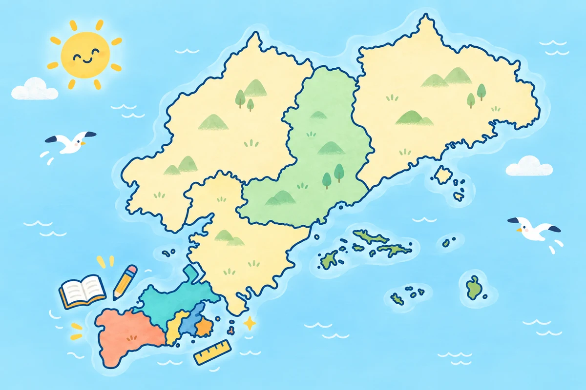 大连市行政区域与市内上门辅导范围可爱卡通地图